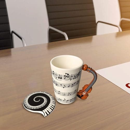 Lavezee Music Coffee Mug With Lid And Violin Handle 15 Ounce, Water Tea Drinks Cup, Gift For Music Lover/Teacher/Friend thumbnail 6