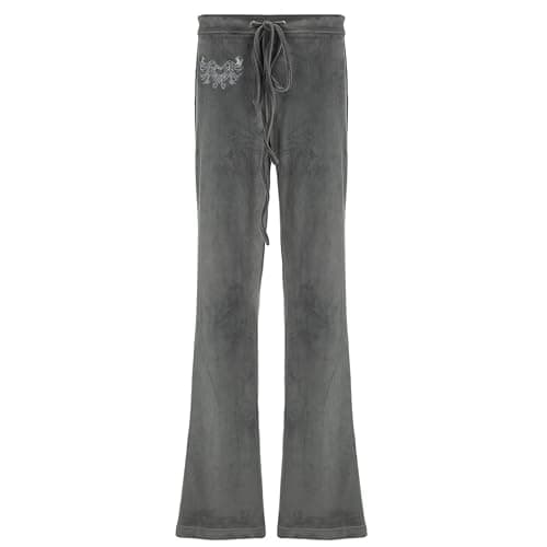 Bosloga Velvet Star Rhinestone Flare Pants for Women, Bootcut Low Rise Drawstring Bell Bottoms, Y2K Streetwear - Image 1