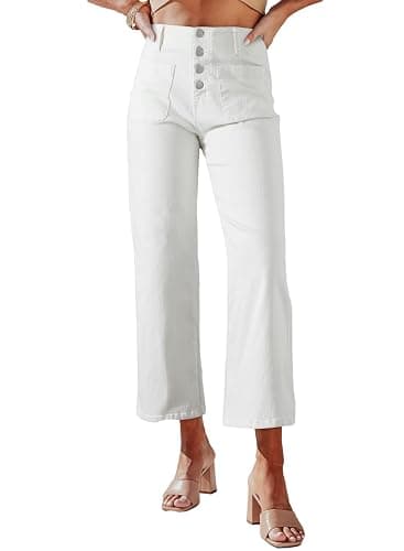 Sidefeel Women's Wide Leg Jeans High Waisted Zimbaplatinum Stretchy Straight Leg Jeans Buttoned Loose Denim Pants with Pocket - Image 1