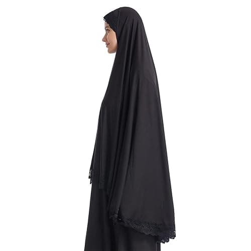 Muslim Women's Instant Big Hijab Jersey Turbans Khimar Abaya Soft Prayer Scarf, 1pc Lace thumbnail 4