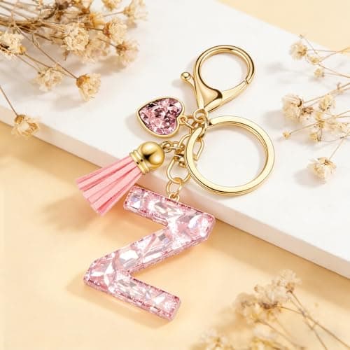 Uideyvi Initial Keychain Letter Bag Charms for Women, With Artificial Diamond Cute Purse Handbag Accessories (Pink and Initial Z) thumbnail 3