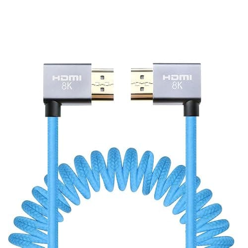 Uonecn 4K Coiled HDMI Cable for Camera HDMI Cable for Atomos Ninja V, Right Angle HDMI for Sony A7siii, Short HDMI Cord for Z-CAM F6, Z-Cam E2 Pro Cameras Blue thumbnail 3