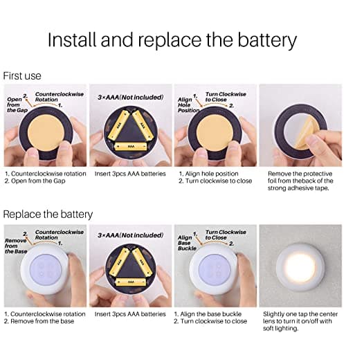STAR-SPANGLED Push Tap Light, Mini Night Touch LED Puck Lamp, Portable Under Cabinet Lighting AAA Battery Operated Powered, DIY Stick On Lights for Closet, Counter, Kitchen (7cm, Warm White, 5 Pack) thumbnail 5