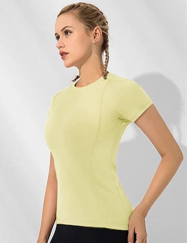 Loovoo Women's Compression Workout Shirt Slim Fit Athletic Tee | Quick Dry Stretch Gym Top for Running, Yoga & Training,Crew Neck Short Sleeve Athletic T Shirts 1/2/3 Pack thumbnail 3