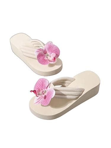 Verdusa Women's 3D Floral Platform Sandals Holiday Wedge Sandals Beach Flip Flops - Image 1