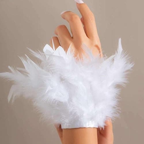 Bufeti Feather Gloves for Women, Long Gothic Feather Wrist Band Cuffs for Wedding Halloween Cosplay Costume thumbnail 5