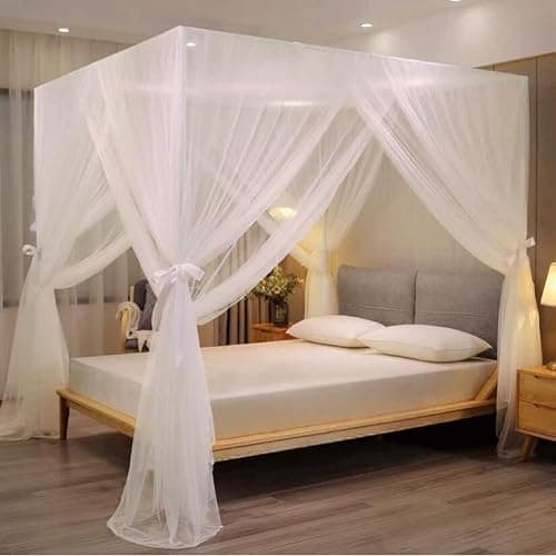 Mengersi Bed Canopy for Full Queen King Size Bed,Canopy Bed Curtains Elegant Mosquito Net,Mosquito Netting for Camping Patio Indoor Outdoor Bug Net,White thumbnail 4