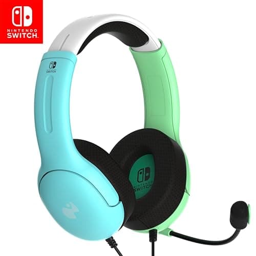 PDP AIRLITE Stereo Headset with Mic for Nintendo Switch/Switch Lite/OLED - Noise Cancelling Microphone, Lightweight, Soft Comfort On Ear Headphones, 3.5mm Jack - Animal Crossing Aloha Blue & Green - Image 1