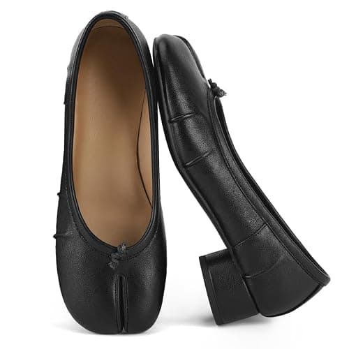 MLTT Tabi Flats for Women Split Toe Ballet Pumps with Low Block Heel | Split-toe ballet pumps with a closed back and 1.8-inch low block heel for work, dinners, parties,everyday styling. - Image 1