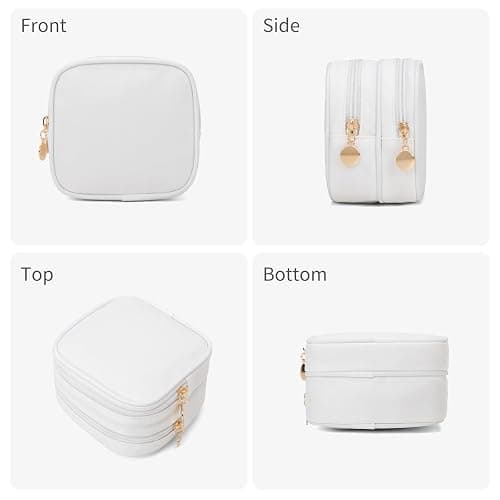 XIAOLER Small Makeup Pouch, Double Zipper Cosmetic Bag, Travel Makeup Bag, Cute Makeup Bag for Purse, Mini Toiletry Bag (White) thumbnail 4