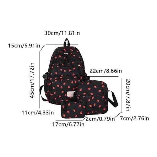 jingyuKJ Coquette Strawberry Backpack - Cute Kawaii Backpack Set Aesthetic Daypack Cute Rucksack (B02 Strawberry Black) thumbnail 6