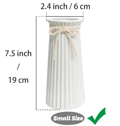 White Ceramic Ribbed Vases for Minimalist Modern Home Decor, Decorative Flowers Vase for Wedding Dinner Table Office Bedroom - 8 Inch / 20 CM thumbnail 3