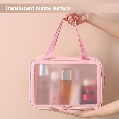 DAPOWER Travel Toiletry Bag for Women, Matte Translucent Toiletry Bag with Handy Handle, Makeup Cosmetic Organizer Bag for Travel Toiletries Accessories (Pink) thumbnail 5