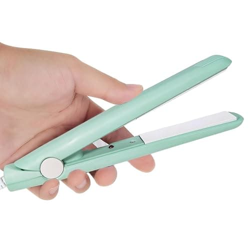 Mini Hair Straightener 2 in 1 Straight and Curly Hair Flat Iron Ceramic Tourmaline Plate 100-240V 20W US Plug (Green) thumbnail 2