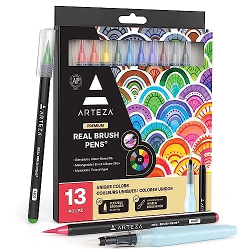ARTEZA Real Brush Pens, 12 Watercolor Pens, Drawing Markers with Flexible Brush Tips, Watercolor Markers for Artists, and Beginners - Image 1