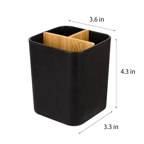 Bamboo Toothbrush Holder for Bathrooms, 3 Slots Toothbrush and Toothpaste Holder Bathroom Counter Organizer for Electric Toothbrushes, Floss, Razors - Black - Black - 3 Slots thumbnail 6