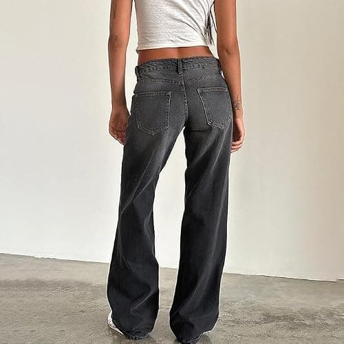 Eynuo Low Rise Baggy Jeans for Women, Low Waisted Jeans, Y2k Loose Fit Boyfriend Straight Wide Leg Trendy Denim Pants thumbnail 4