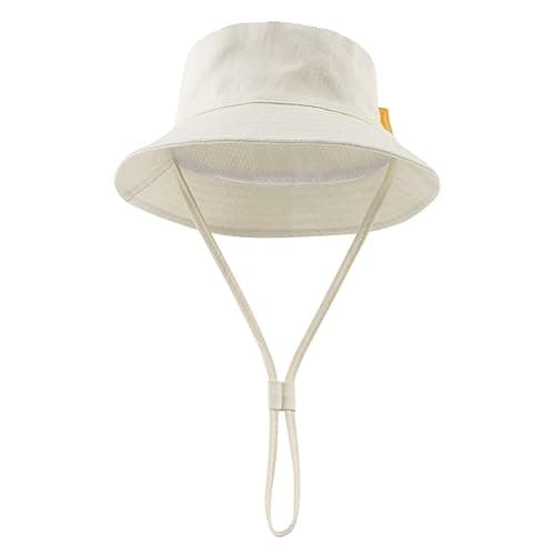 JANGANNSA Summer Baby Boys Hat Sun Protect Bucket Hat for Girls Wide Brim Cotton Beach Cap - Beige - 0-3 Months thumbnail 2