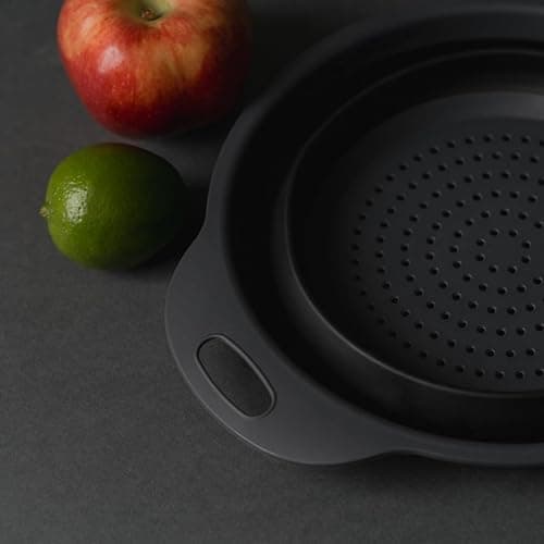 Collapsible Colander | 2-Pack Black Collapsible Strainer for Pasta, Fruits, & Vegetables | Compact Silicone Strainer Ideal for Straining all Sorts of Foods | Strainer for Everyday Use Medium thumbnail 2