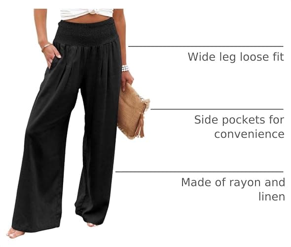 ANRABESS Women Linen Palazzo Wide Leg Pants with Pockets | Smocked High Waist，Comfort Casual Flowy Pants，Lounge Everyday Wear，Summer Boho Cute，2026 Beach Travel Vacation Outfits thumbnail 4