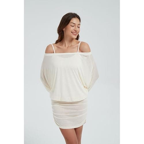 LRF Off The Shoulder Dress See Through Trendy Y2k Sexy Mini Slim Fit Casual Loungewear Dress thumbnail 3