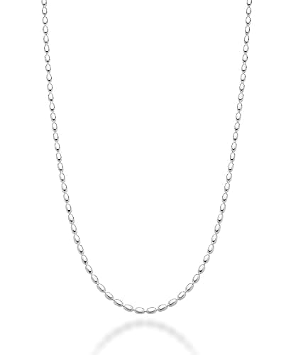 Miabella Italian 925 Sterling Silver Oval Bead Ball Chain Necklace Made in Italy - Image 1