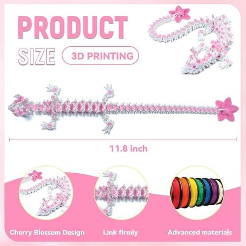 SGYYSG 3D Printed Cherry Blossom Crystal Dragon, 12 Inch Articulated & Magical Movable Dragon Model - Perfect for Display, Collection, and Unique Gift (Pink White) thumbnail 4