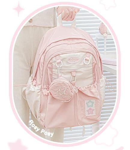 HOKMAH Cute Backpack Coquette Daypacks, Kawaii Shoulder Bag Large Daypack Trendy Cutecore Harajuku Backpack Bookbag Purse, Pink thumbnail 2