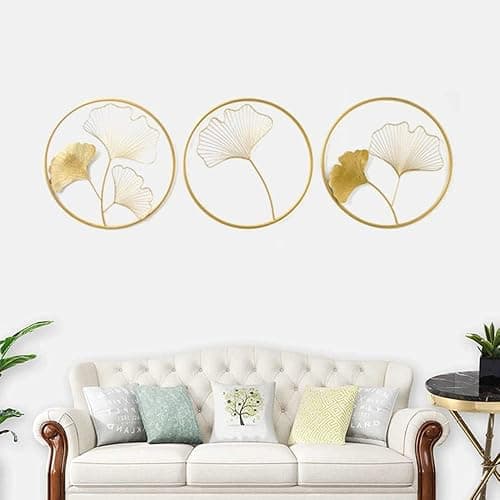 JILIP Metal Ginkgo Leaf Wall Art Plaque, 3pcs Nordic Style Hanging Wall Sculptures, Modern Home Wall Silhouette Decor, Living Room Office Wall Decor - Image 1