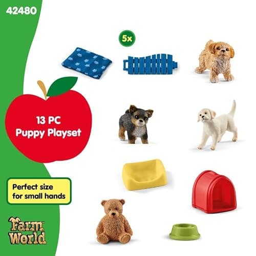 Schleich Farm World 13-Piece Puppy Pen Playset - Featuring 3 Cute Puppy Figurines and Accessories, Educational and Durable Toys, Fun and Imaginative Play for Boys and Girls, Gift for Kids Ages 3+ thumbnail 7