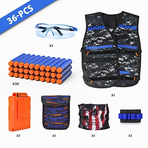KKONES Kids Tactical Vest Kit for Nerf Guns Series with Refill Darts,Dart Pouch, Reload Clips, Tactical Mask, Wrist Band and Protective Glasses, Toys for 8 9 10 11 12 Year Boys thumbnail 2