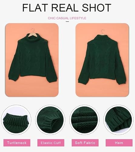 Dokotoo Womens 2025 Winter Fall Solid Turtleneck High Neck Balloon Long Sleeve Sweaters Pullover Outerwear thumbnail 4