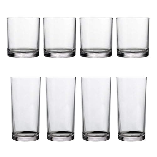 US Acrylic Classic Clear Plastic Reusable Drinking Glasses (Set of 8) 12oz Rocks & 16oz Water Cups | BPA-Free Tumblers, Made in USA | Top-Rack Dishwasher Safe thumbnail 6