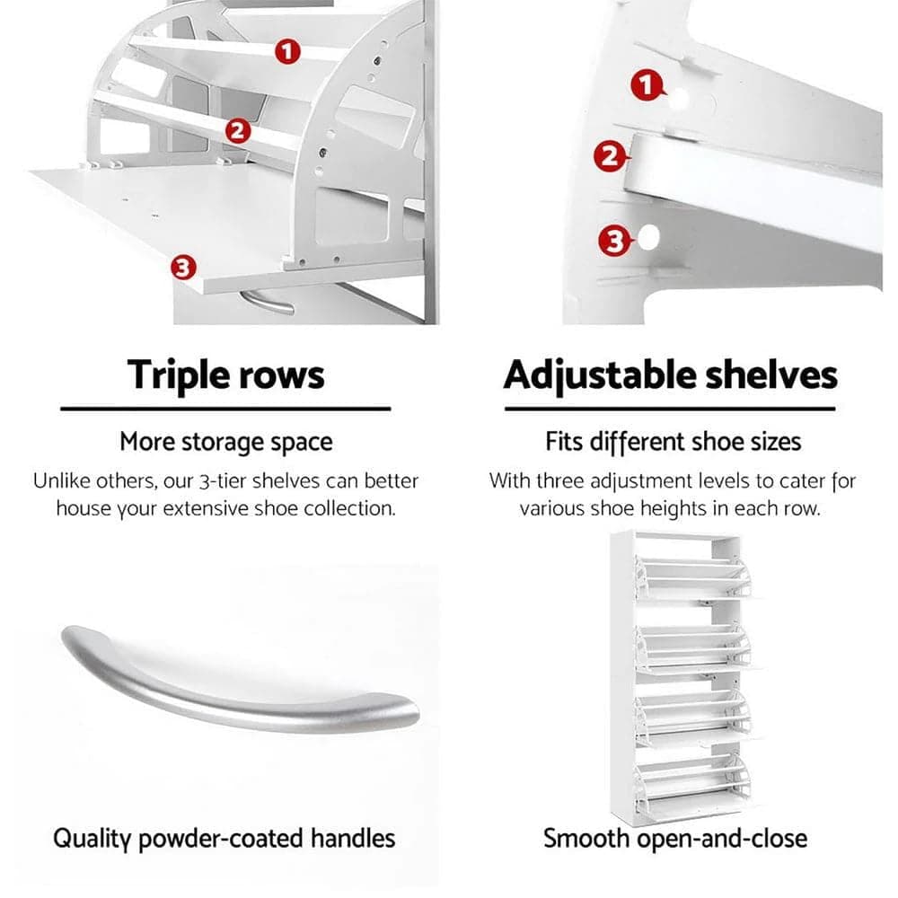 Artiss Shoe Rack Storage Cabinet Organiser 60 Pairs White Shelf Drawer Footwear Closet Organization Space Saving Home Furniture Bedroom Hallway Entryway Modern Design Durable Sturdy Easy thumbnail 7