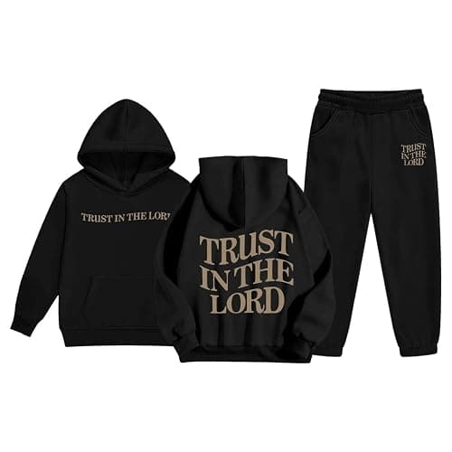 Girls Jogger Set - 2 Piece Trust in The Lord Jesus Christian Hoodies Graphic Sweatshirt Sweatpants Fall Outfits 2-13Years thumbnail 4