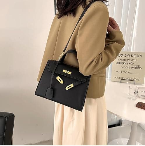Women's Street Trend PU Leather Tote Bag Shoulder Bag Crossbody Bag,Black thumbnail 3