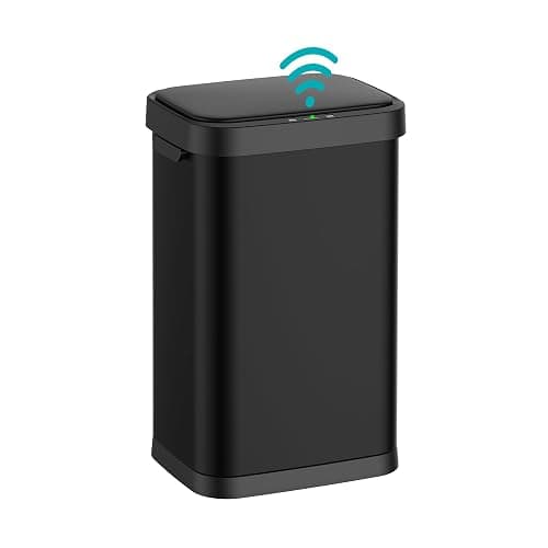 Upella 13 Gallon Stainless Steel Touchless Sensor Trash Can with, Wide Rectangular Design, Brushed Finish – Automatic Lid for Home, Office, Kitchen, Bathroom, and Commercial Use (Black) - Image 1