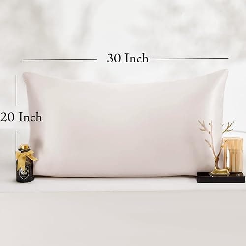Vielit Queen Satin Pillowcase for Hair 2pc,Similar to Silk Pillow Cases,Easier Care Than Silk Pillowcase,Gifts for Women Men,Beige,20x30 & Envelope Closure and 2 Satin Scrunchies thumbnail 3