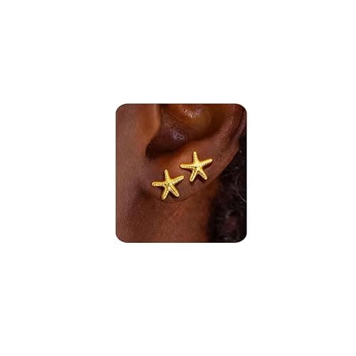 MUMREUES Gold Earrings for Women Trendy 14K Gold Plated Small Starfish Stud Earrings Dainty Lightweight Minimalist Simple Hypoallergenic Earrings Jewelry Gifts for Her - Image 1