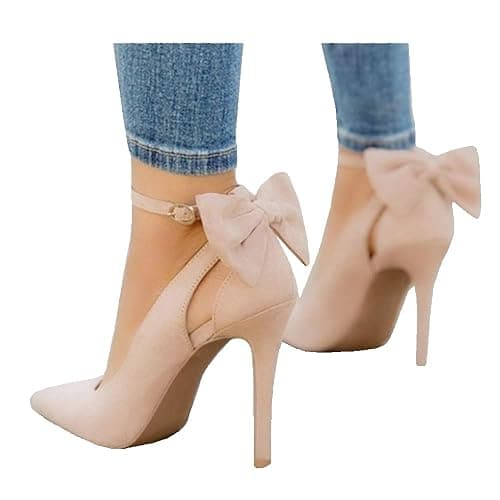 Fashare Womens High Heels Bow Tie Back Sexy Stiletto Ankle Strap Wedding Dress Pumps Shoes - Image 1