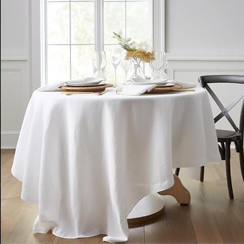 EVERLY 100% Pure Linen Round Tablecloths 70Inch Round Machine Washable Tablecloth for Thanksgiving,Decorative Halloween,Buffet Parties,Picnic,Events,Weddings and Restaurants-White thumbnail 3
