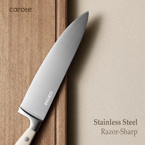 CAROTE 14 Pieces Knife Set with Block, Forged, High Carbon Stainless Steel Sharp Blade Block Knife Set, Dishwasher Safe Cutlery, Cream thumbnail 3