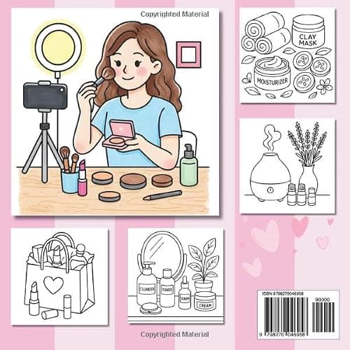 Teen Girl Stuff: Coloring Book for Adults and Teens, Bold and Easy, Simple and Big Designs for Relaxation Featuring Cosmetic Items, Makeup, and Skincare Products thumbnail 2