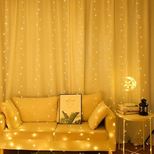 Lichtervorhang Warmweiß 200LED, 2mx2m LED Lichterketten Vorhang, Lichtervorhang innen USB Lichterkette LED Lichterkettenvorhang für Weihnachten Hochzeit Fenster Wand Zimmer Party Deko thumbnail 7