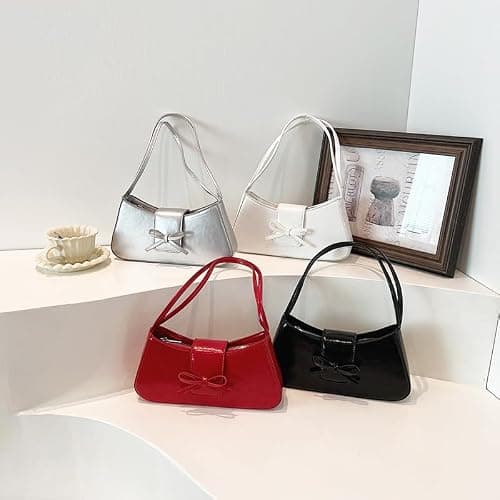 KAMEILONG Trendy Red Shoulder Bag for Women Patent Leather Hobo Handbags Y2K Purses Clutch Bag Cute Bow Purse thumbnail 4