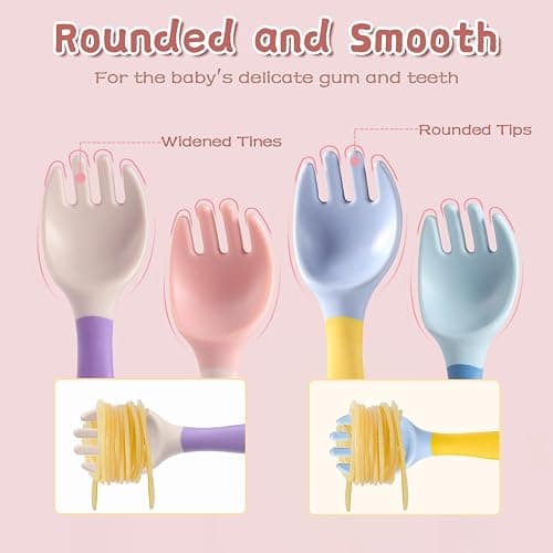 Toddler Spoons, Bendable Training Baby Utensils Spoons and Forks Set for Self Feeding, Easy Grip & Dishwasher Safe Infant Utensils for Babies 6-12 Months (4 Pack) thumbnail 4