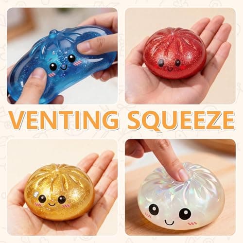 4Pcs Giant Dumpling Squishy, Dumpling Squeeze Toy,Giant Dumplings Glitter Box, Colorful Sensory Toys Stress Relief Ball, Squishy Toy with Steamer Box, Soft Squeeze Decompression Dough thumbnail 4