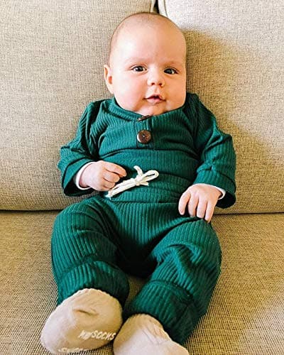 Newborn Baby Boy Girl Clothes Ribbed Knitted Cotton Long Sleeve Romper Long Pants Solid Color Fall Winter Outfits thumbnail 2