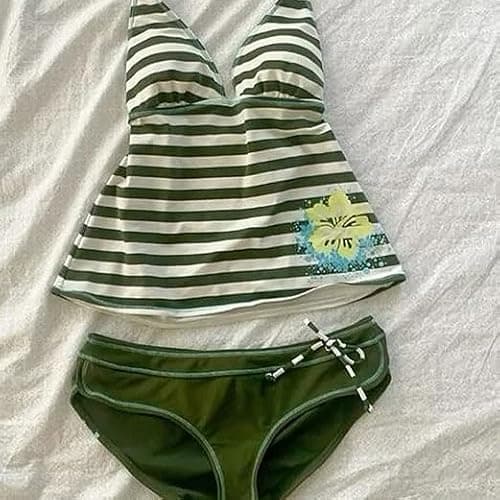 Summer 2 Piece Stripe Beach Bikini Set Y2k Sexy Floral Print Halter Neck Swimsuit Set 2000s Aesthetic Streetwear thumbnail 2