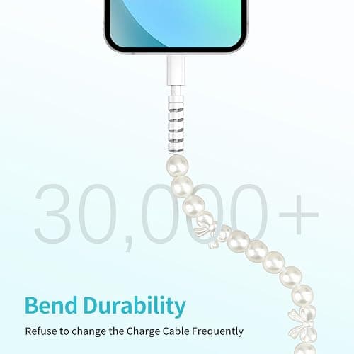 For iPhone Charger Cord USB to Lightn-ing Phone Charger Cable for iPhone 14 | [MFi Certified] 60W Beaded Pearl Fast Charging Cable 3FT USB A to iPhone for iPhone 14 13 12 11 AirPods 1/2 iPad 9th thumbnail 7